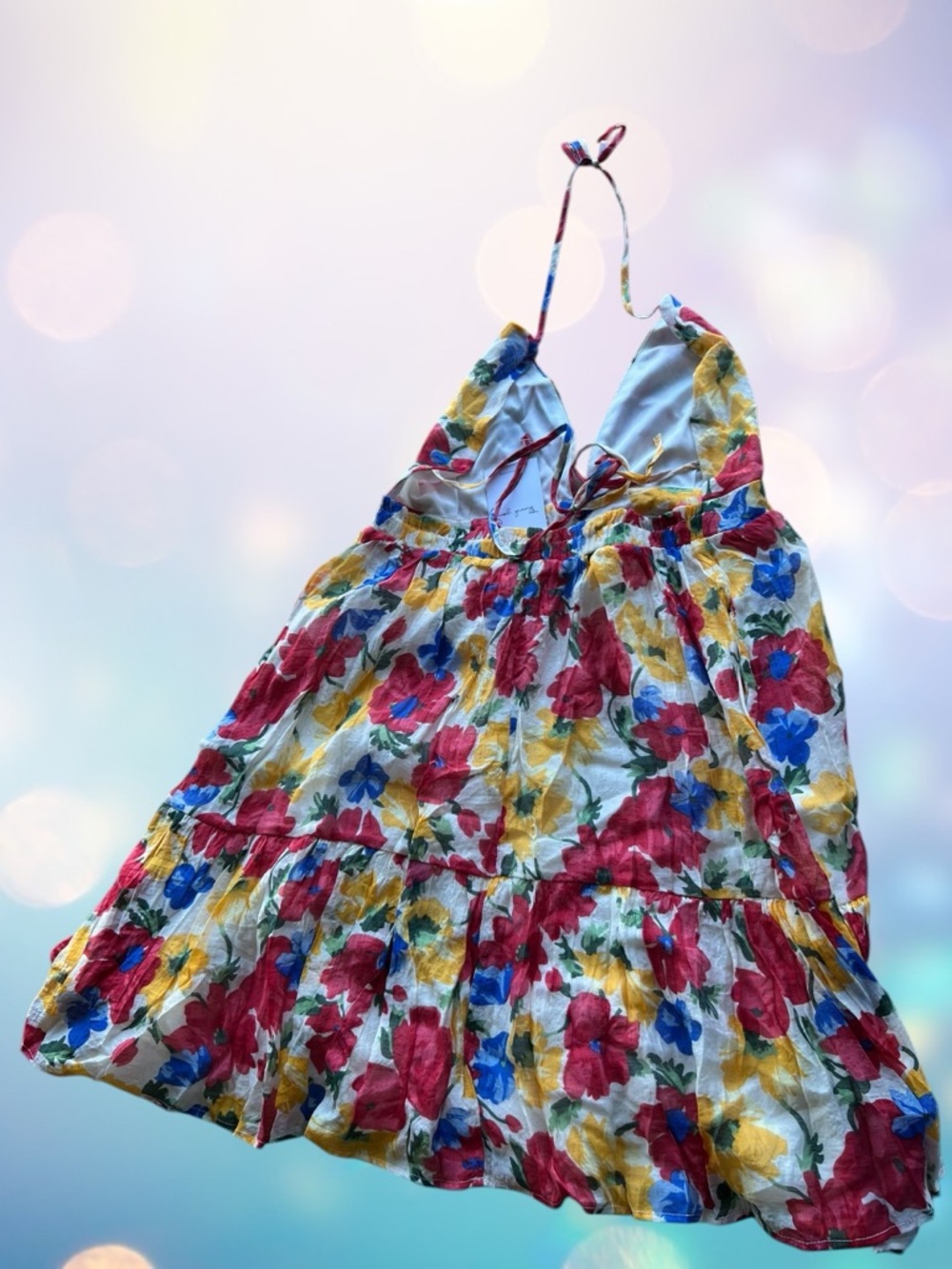Inmod Festival Dress | Floral Halter Mini Dress - Red, Yellow & Blue 🌸💐🪻 - Picture 11 of 13